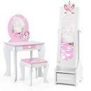 Kids Princess Vanity Table and Stool Set with Jewelry Cabinet and Mirror Drawer by LJGDeals