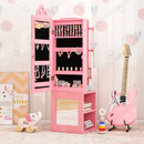 Princess Vanity Table and Stool Set Freestanding Jewelry Cabinet Armoire with Full-Length Mirror