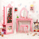 Princess Vanity Table and Stool Set Freestanding Jewelry Cabinet Armoire with Full-Length Mirror