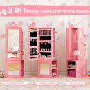 Princess Vanity Table and Stool Set Freestanding Jewelry Cabinet Armoire with Full-Length Mirror