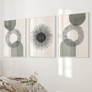 Set of 3 Boho Prints. Sage Green Modern Mid Century Wall Art. by Wall Art Set
