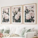 Peonies Flowers Wall Art Set of 3. Pink and Green Decor by Wall Art Set