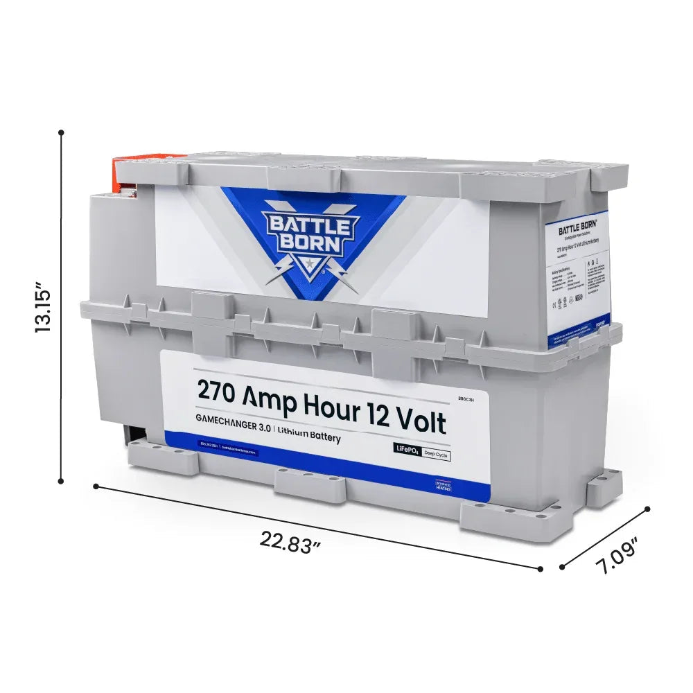 Battle Born 270Ah 12V GC3 LiFePO4 Heated Battery Kit, dimensions drawing