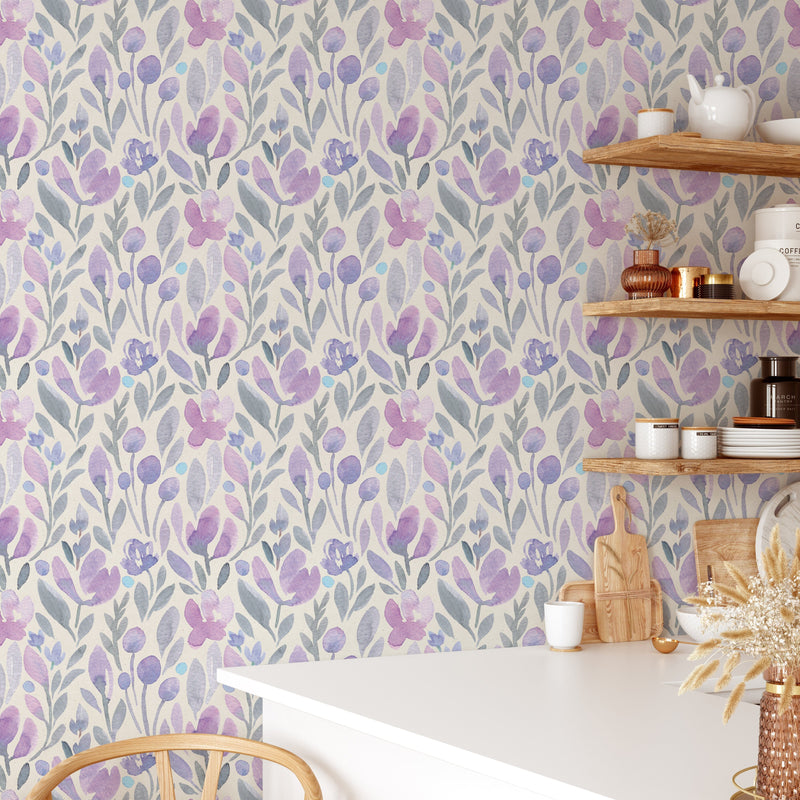 Purple Botanical Watercolor Floral Wallpaper