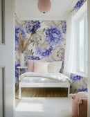 Purple and White Peony Bouquet Wallpaper - Elegant Floral Peel and Stick Wallpaper