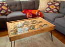 Rustic Puzzle Coffee Table with removable glass top - includes 2 hidden drawers - 24x36"