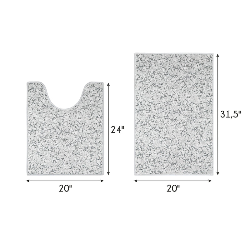Geometric Design 2 Piece Bathroom Rugs Set | White