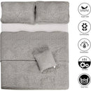 Queen size Ash Grey Damask Embroidered 4 Piece Oversized Bedspread Set