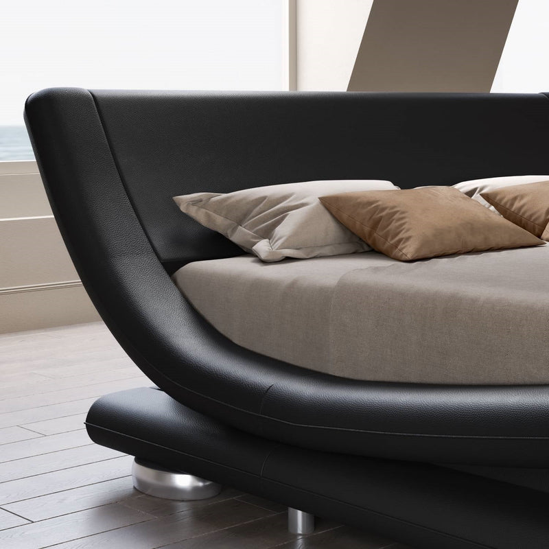 Queen Modern Black Upholstered Platform Bed Frame with Sleigh Curved Headboard, photo 4 of 5