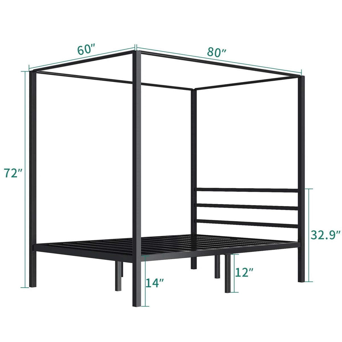 Queen size Modern Four Poster Metal Canopy Bed in Black Finish, photo 5 of 5