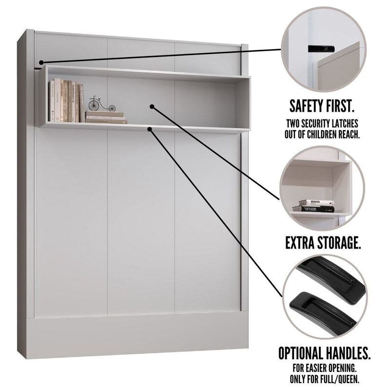 Easy-Lift Queen Murphy Wall Bed in Dark Grey with Shelf