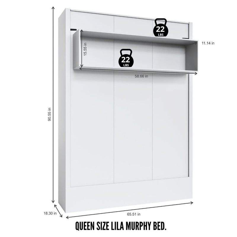 Easy-Lift Queen Murphy Wall Bed in Dark Grey with Shelf