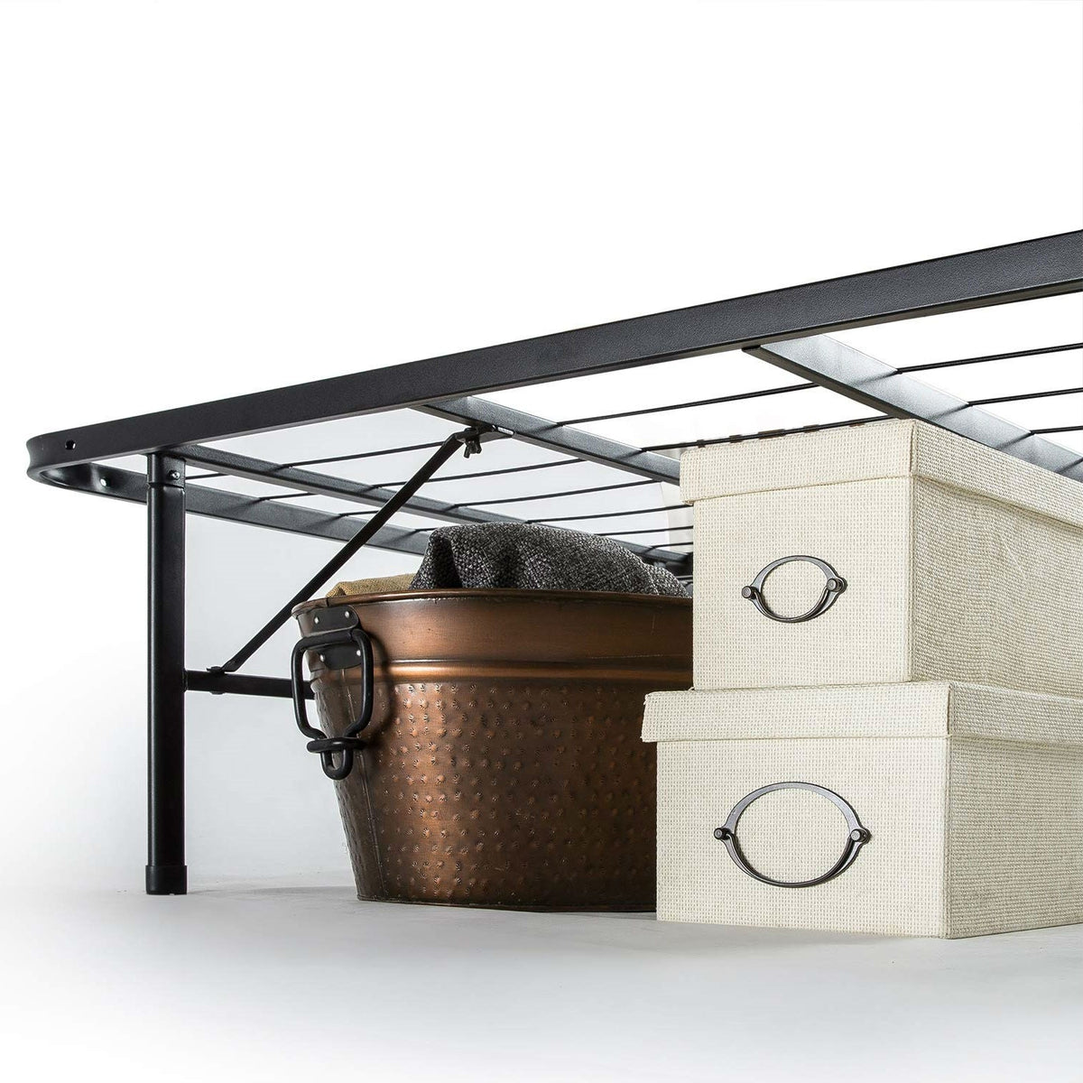 Queen size Folding Sturdy Metal Platform Bed Frame with Storage Space, photo 4 of 5