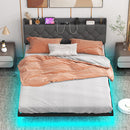 Full/Queen Size Floating Bed Frame with LED and Headboard and Charging Station