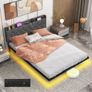 Full/Queen Size Floating Bed Frame with LED and Headboard and Charging Station