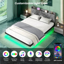 Full/Queen Size Floating Bed Frame with LED and Headboard and Charging Station by LJGDeals