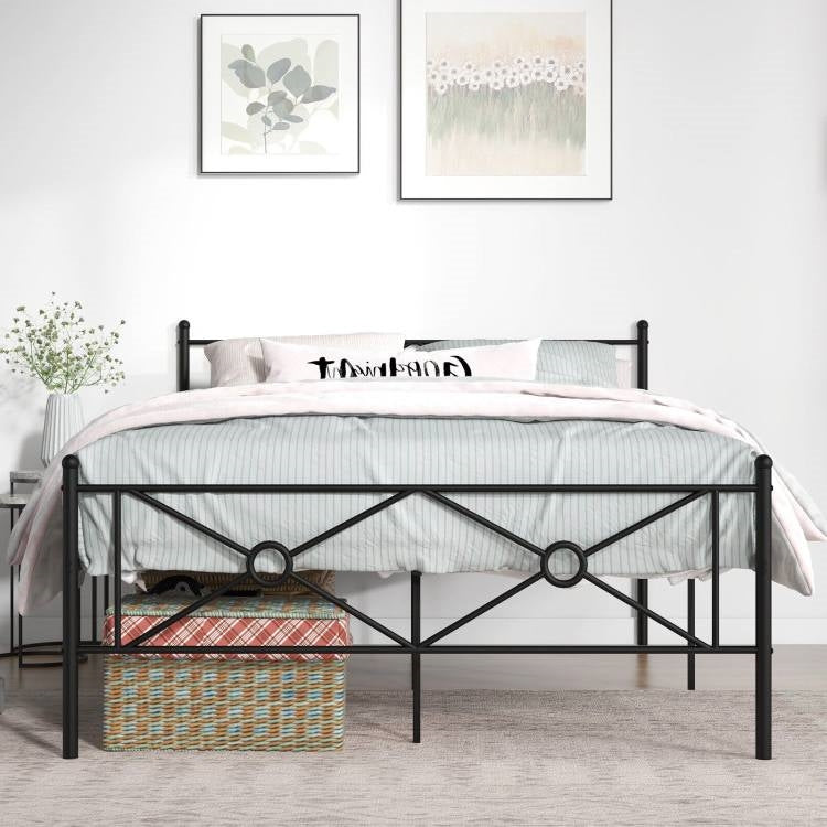 Queen Size Modern Black Metal Headboard & Footboard Platform Bed Frame, photo 3 of 4