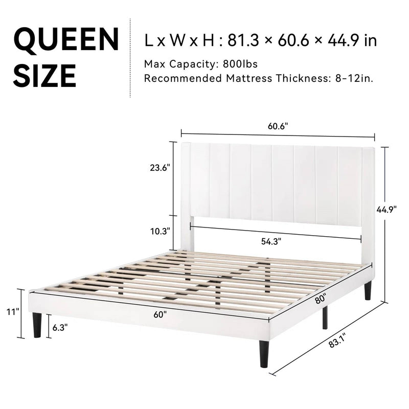 Queen size White Velvet Upholstered Platform Bed Frame with Headboard, photo 5 of 5