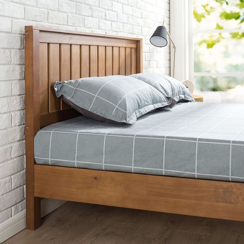 Queen Solid Wood Platform Bed Frame with Headboard in Medium Brown Finish, photo 2 of 3