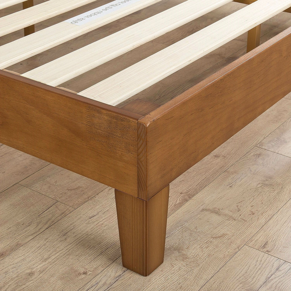 Queen Solid Wood Platform Bed Frame with Headboard in Medium Brown Finish, photo 3 of 3