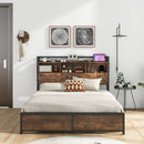 Full/Queen Size Bed Frame with 3-Tier Bookcase Headboard and Charging Station by LJGDeals