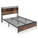 Full/Queen Size Bed Frame with 3-Tier Bookcase Headboard and Charging Station by LJGDeals