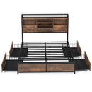 Full/Queen Size Bed Frame with Bookcase Headboard and 4 Storage Drawers