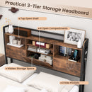 Full/Queen Size Bed Frame with Bookcase Headboard and 4 Storage Drawers