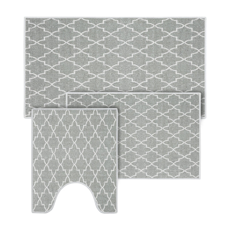 Geometric Design 3 Piece Bathroom Rugs Set |Gray