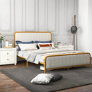Upholstered Gold Platform Bed Frame with Velvet Headboard by LJGDeals