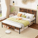 Twin/Full/Queen/King Metal Bed Frame with Wooden Headboard and Footboard-Queen Size by LJGDeals