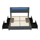 Full/Queen Size Bed Frame with Adjustable Storage Headboard and Wooden Slat Support