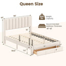 Queen Size Bed Frame with Storage Drawer and Vertical Channel Headboard by LJGDeals