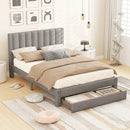 Queen Size Bed Frame with Storage Drawer and Vertical Channel Headboard by LJGDeals