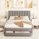 Queen Size Bed Frame with Storage Drawer and Vertical Channel Headboard by LJGDeals