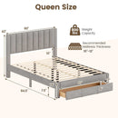 Queen Size Bed Frame with Storage Drawer and Vertical Channel Headboard by LJGDeals