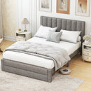 Queen Size Bed Frame with Storage Drawer and Vertical Channel Headboard by LJGDeals