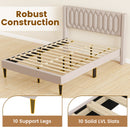 Queen Size Dutch Velvet/Linen Fabric Upholstered Platform Bed with Wingback Headboard and Wooden Slat Support