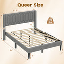 Queen Size Dutch Velvet/Linen Fabric Upholstered Platform Bed with Wingback Headboard and Wooden Slat Support