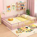 Queen Size Floor Bed Kids Montessori Bed Frame with Full Length Safety Guardrails