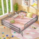 Queen Size Floor Bed Kids Montessori Bed Frame with Full Length Safety Guardrails