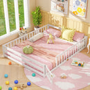 Queen Size Floor Bed Kids Montessori Bed Frame with Full Length Safety Guardrails
