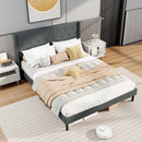 Queen Size Upholstered Bed Frame with Button Tufted Wingback Headboard and Wooden Slats Support Mattress Foundation-Gray by LJGDeals