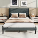 Queen Size Upholstered Bed Frame with Button Tufted Wingback Headboard and Wooden Slats Support Mattress Foundation-Gray by LJGDeals