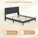 Queen Size Upholstered Bed Frame with Button Tufted Wingback Headboard and Wooden Slats Support Mattress Foundation-Gray by LJGDeals