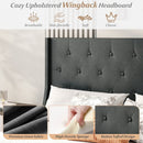 Queen Size Upholstered Bed Frame with Button Tufted Wingback Headboard and Wooden Slats Support Mattress Foundation-Gray by LJGDeals
