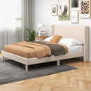 Full/Queen Size Upholstered Bed Frame with Geometric Wingback Headboard by LJGDeals