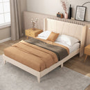 Full/Queen Size Upholstered Bed Frame with Geometric Wingback Headboard by LJGDeals