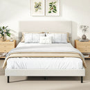Twin/Full/Queen Size Velvet Bed Frame Upholstered Platform Bed with Chevron Headboard Beige by LJGDeals