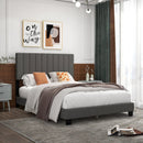 Queen Size Upholstered Bed Frame with Vertical Channel Tufted Headboard Gray by LJGDeals